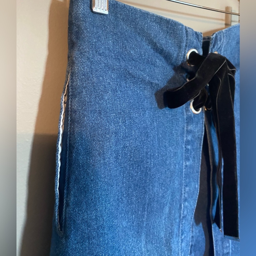 Peacebird Layered Denim Skirt Front Tie Side Pockets Size S - Picture 5 of 9